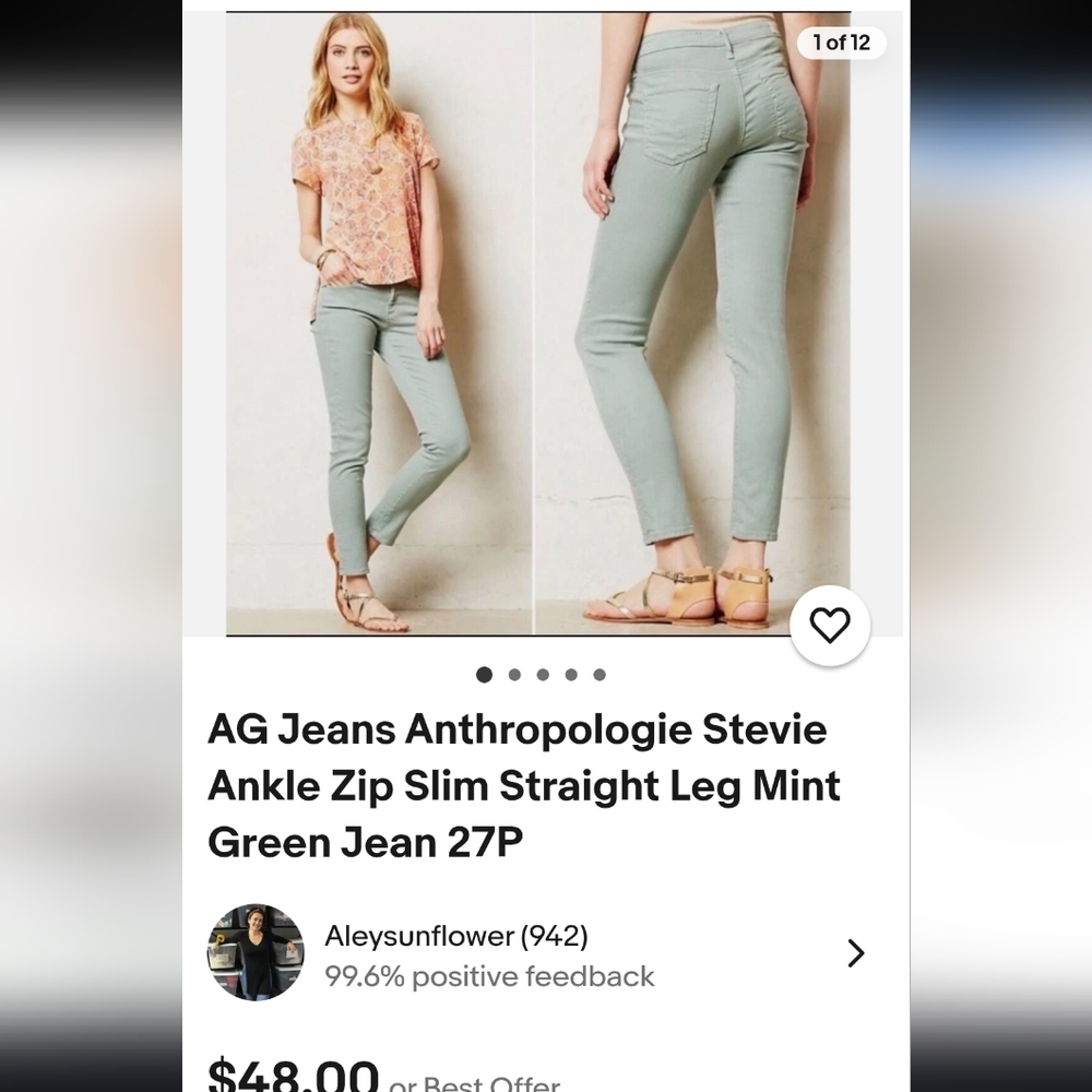 AG Adriano Goldschmiede 26 Reg Stevie Light Green Pants corduroy ankle slim stra - Picture 13 of 14